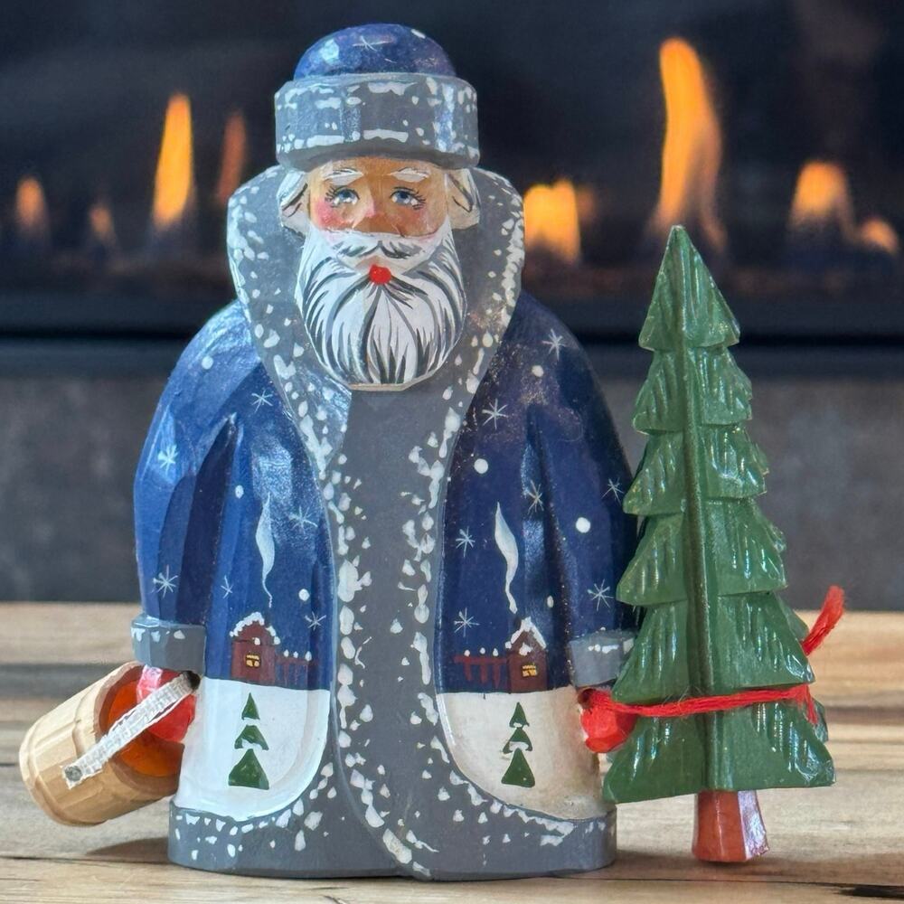 VTG Russian Wood Carved Santa Ded Moroz Figurine 5.25” Sergiev Posad V. Zimarin